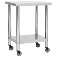 Vidaxl table de travail de cuisine avec roues 80x30x85 cm inox 51634