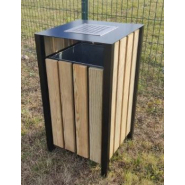 Corbeille City - Mobilier urbain en métal et bois avec cendrier intégré - 100L - L500 x P500 x H900 mm