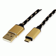 ROLINE GOLD Câble USB 2.0, USB A mâle - Micro USB B mâle réversible, 0,8 m