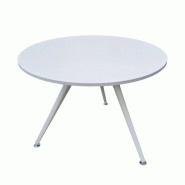 Table ronde blanche d'occasion - Mélaminé et acier epoxy - 100 cm de diamètre - Moderne et élégante