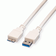 VALUE Câble USB 3.2 Gen 1, A M - Micro B M, blanc, 0,8 m