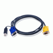 ATEN 2L-5203UP Câble KVM VGA USB (avec convertisseur PS/2-USB intégré), noir, 3 m