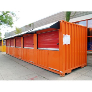 Container aménagé Stand Billetterie conçu pour attirer l'attention des gens