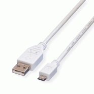 VALUE Câble USB 2.0, USB A mâle - Micro USB B mâle, blanc, 0,15 m