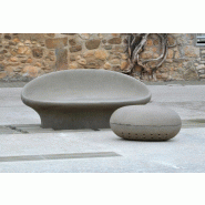 Banc en béton Olive - Banc en béton forme ellipse en hommage à l'olivier - Blanc et gris - Disponible en plusieurs coloris