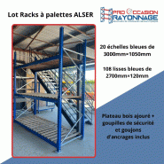 Racks à palettes - Longueur 53300 mm, Hauteur 3000 mm, Profondeur 1050 mm, 3 niveaux - Alser d'occasion