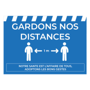 Signalétique Vinyle A3 &quot; Gardons nos Distances&quot; Texte Blanc Fond Bleu h.297 x l.420 mm - Réf.494071