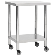 Vidaxl table de travail de cuisine avec roues 80x45x85 cm inox 51635