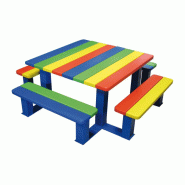 Table pique-nique pour enfants - version primaire - Bancs piètement acier lames en bois PC-208085