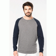 Sweat-shirt French Terry Bio bicolore col rond manches raglan homme - Réf: K491 - Kariban