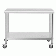 Table en inox avec étagère 120x60 cm sur roulettes