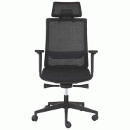 Fauteuil de bureau ergonomique CARLO - neuf - accoudoirs 4D, maille noire, soutien lombaire réglable, appui-tête réglable