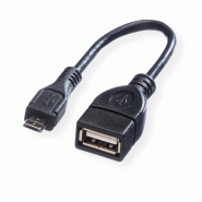 VALUE Câble USB 2.0, USB A femellle - Micro USB B mâle, OTG, 0,15 m