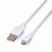 VALUE Câble USB 2.0, USB A mâle - Micro USB B mâle, blanc, 1,8 m