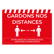 Signalétique Vinyle A4 &quot; Gardons nos Distances&quot; Texte Blanc Fond Rouge h.210 x l.297 mm - Réf.494063