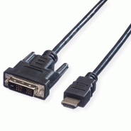 VALUE Câble de raccordement pour écran DVI (18+1) M /HDMI M, noir, 2 m