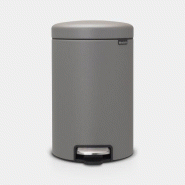 Poubelle à pédale NewIcon 12 litres - Mineral Concrete Grey - Brabantia - Petite taille, pédale en acier inoxydable, couvercle anti-odeurs et système anti-basculement