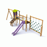 Structure Chouquette 5 à 12 ans en Bois et Polyéthylène avec Balançoire et Toboggan