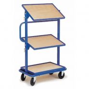 Chariot porte bac - manuest -  3 niveaux bois avec supports inclinables, livré sans bac