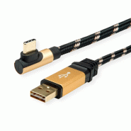 ROLINE GOLD Câble USB 2.0, USB A mâle reversible - USB C mâle, coudé à 90°, 1,8 m