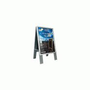 Chevalet stop trottoir bois gris avec porte affiche alu format A2 - Dimensions 78 x 45 cm - Référence : LSTFA2G