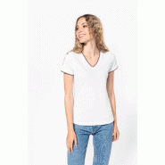 T-shirt maille piquée col V femme -  Réf: K394