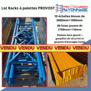 Racks à palettes - Longueur 25 300 mm, Hauteur 3 600 mm, Profondeur 1000 mm, 3 niveaux - Provost d'occasion