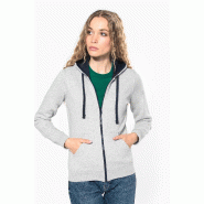 Sweat-shirt zippé capuche contrastée femme -  Réf: K467