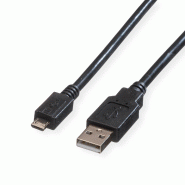 ROLINE Câble USB 2.0, USB A mâle - Micro USB B mâle, noir, 0,15 m