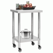 Vidaxl table de travail de cuisine avec roues 60x60x85 cm inox 51633