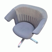 Fauteuil pivotant i2i Steelcase d'occasion - tissu gris, coque blanc polaire, dossier résille beige, embase aluminium poli