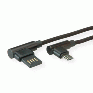 ROLINE Câble USB 2.0, A réversible - Micro B (incliné 90°), M/M, noir, 0,8 m