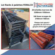 Racks à palettes - Longueur 53 300 mm, Hauteur 5 300 mm, Profondeur 1050 mm, 3 niveaux - Feralco