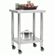 Vidaxl table de travail de cuisine avec roues 60x30x85 cm inox 51631