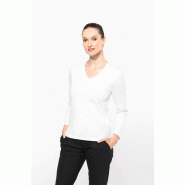 T-shirt Supima col V manches longues femme -  Réf: PK307