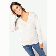 Pull écoresponsable col V en lyocell femme  -  Réf: NS921