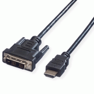 VALUE Câble de raccordement pour écran DVI (18+1) M /HDMI M, noir, 5 m