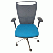 Fauteuil ergonomique Majencia For All d'occasion - mécanisme synchrone, réglages multiples, tissu bleu, dossier résille noire