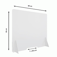 Vitre de Protection Plexiglass 4mm Transparent GM H 95 x L 80 cm + 2 Pieds - Réf : 490708 - Ouverture « passe-documents »