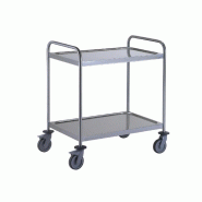 Chariot de service Tournus Equipement 2 niveaux - Montant en tube acier inoxydable - Plateau insonorisé - 50 Kg de charge maxi - 4 roues pivotantes 125mm - Dimensions LxPxH: 1095x695x960 mm