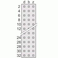 Connecteur SCHROFF de type F, EN 60603, DIN 41612, mâle, 32 contacts z b, broches à souder, 2.9 mm