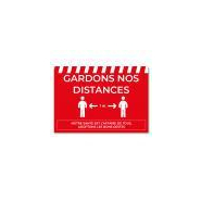 Panneau rigide A4 &quot; Gardons nos Distances&quot; Texte Blanc Fond Rouge h.210 x l.297 mm - Réf.494412