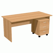 Bureau droit pied panneau avec rangement caisson sur roulettes So Presto - 120 x 80 cm, Alu, Aulne, 3 tiroirs