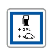 Panneau de signalisation indication Poste de distribution de carburant + G.P.L. + recharge des véhicules électriques 7 / 7 et 24 / 24 - CE15h