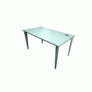 Bureau droit Majencia blanc d'occasion - 140 cm x 90 cm - 2 trous pour câbles - design lumineux