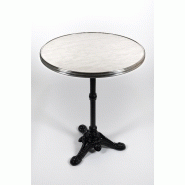 Table de terrasse ronde monceau - marbre blanc et cerclage inox