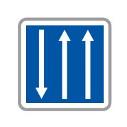 Panneau de signalisation indication: Créneau de dépassement à 3 voies a­ectées - C29b