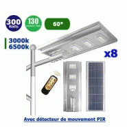 Pack de 8x solaires - luminaire led pour candélabre / lampe de rue et parking - série street - 300 watts - 39 000 lumens - 130 lumens/watt - angle 60° - ip66 - détecteur de mouvement pir - capteur de lumière - télécommande