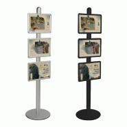 Meuble présentoir Présentoir Visual-Displays® GRIS ALU avec 3 cadres A3 - Réf : 214603 - Piètement Ø 7 cm x H 190 cm - Socle Ø 45 cm - Socle lesté 12 kg