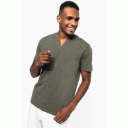 T-shirt écoresponsable henley manches courtes homme - 140 g -  Réf: KNS302